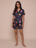 Black Netflix buttoned half sleeves and short set