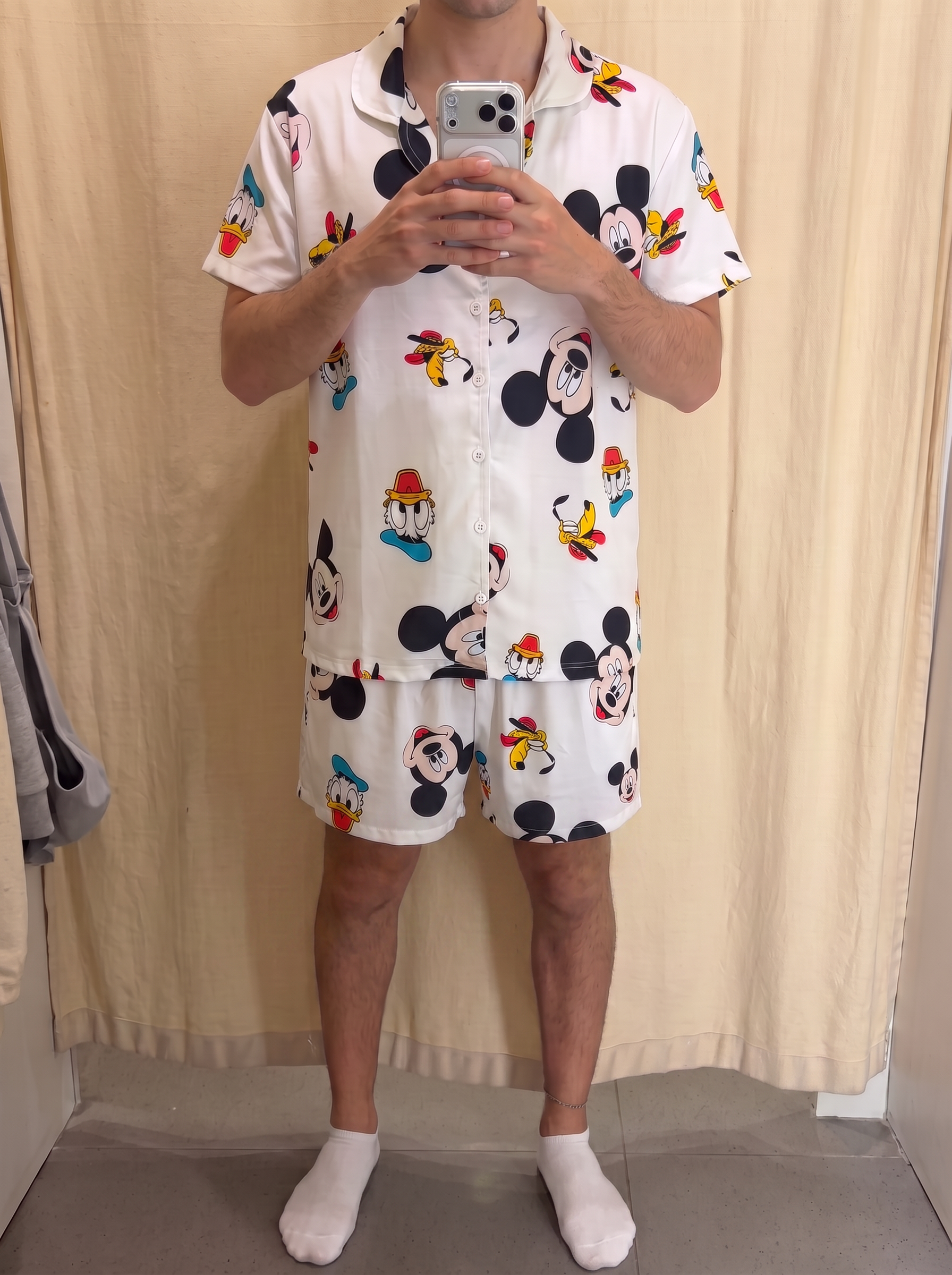 White disney buttoned half sleeves and short set