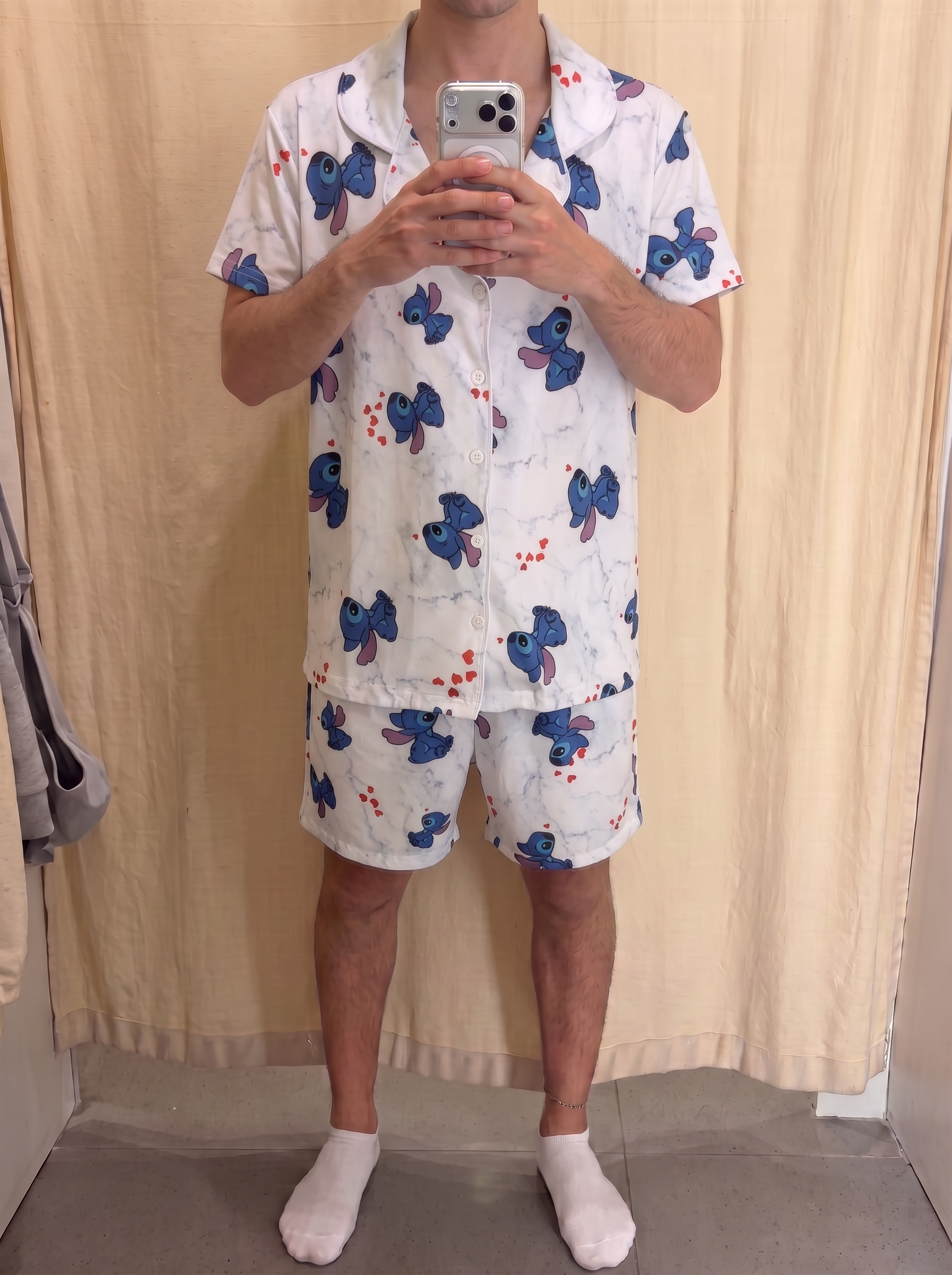 Stitch half sleeves buttoned top and short set