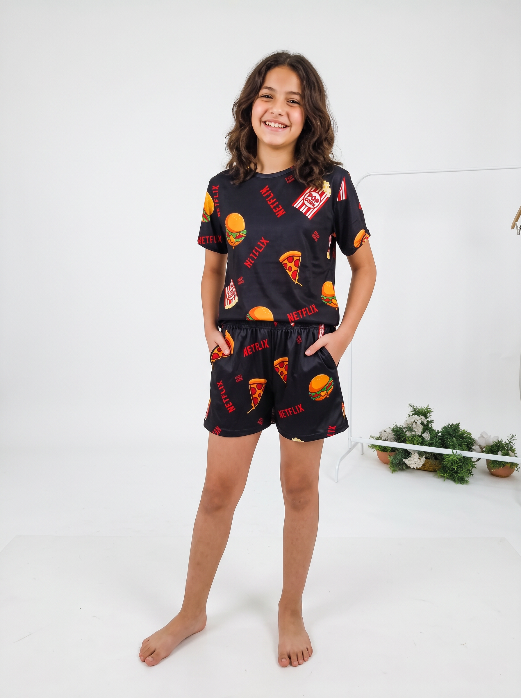Black Netflix half sleeves and short set