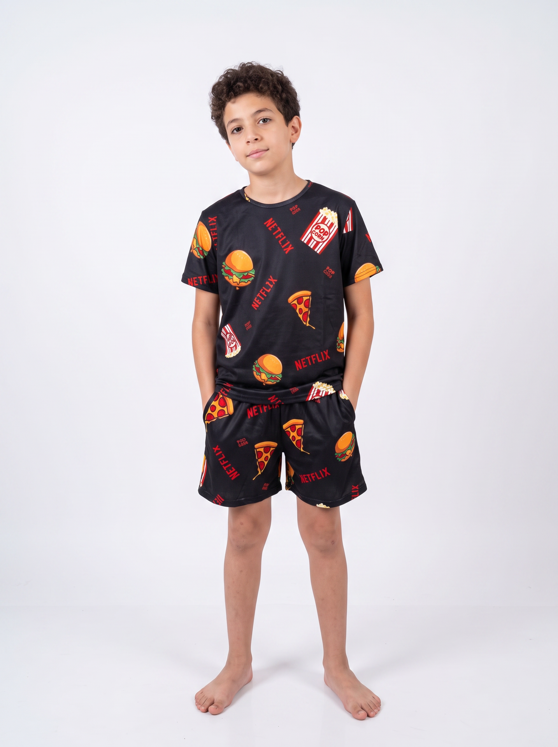Black netflix half sleeves and short set