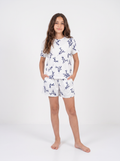 White blue half sleeves and short set
