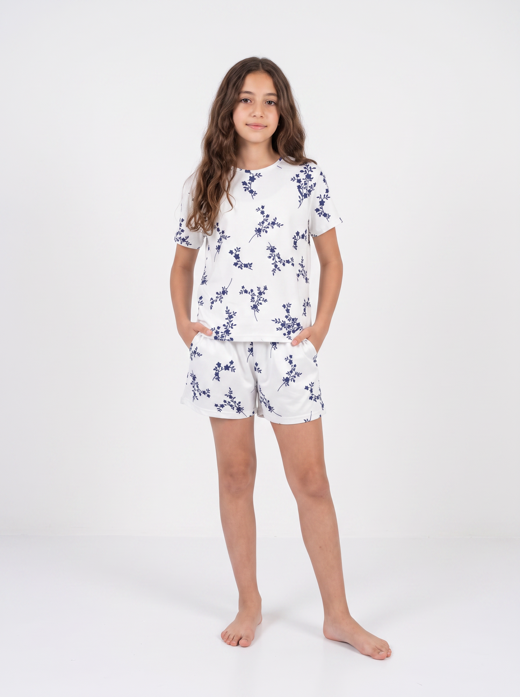 White blue half sleeves and short set
