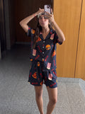 Black Netflix buttoned half sleeves and short set