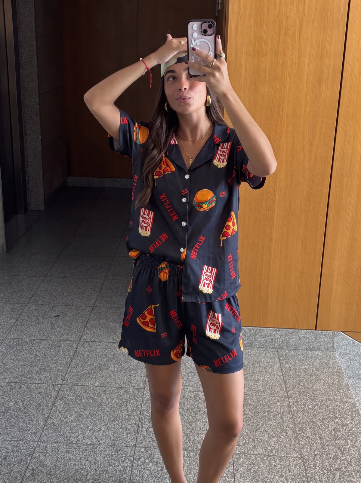 Black Netflix buttoned half sleeves and short set