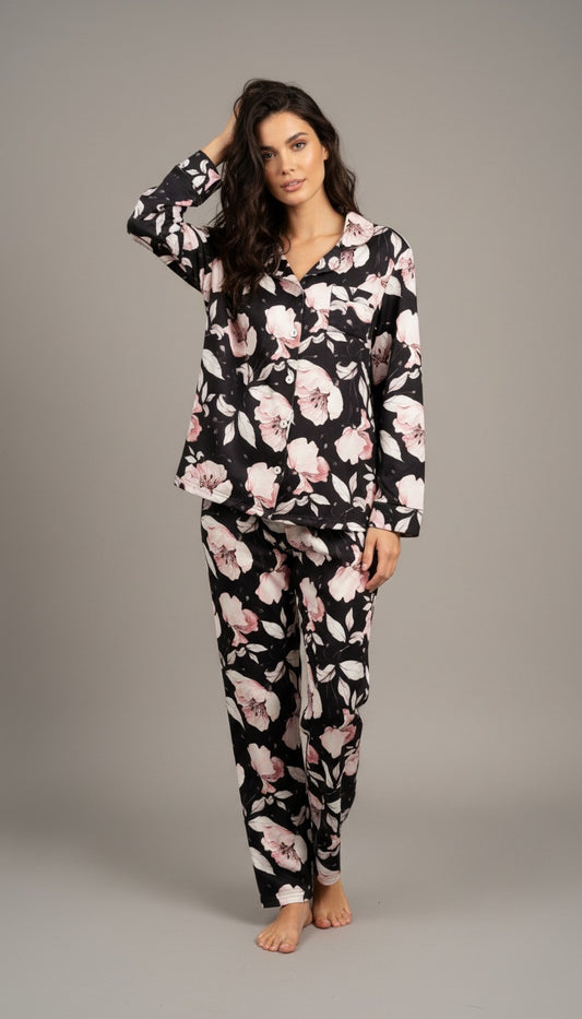 Black rose buttoned set