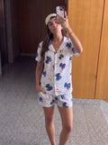 Stitch buttoned top and short set