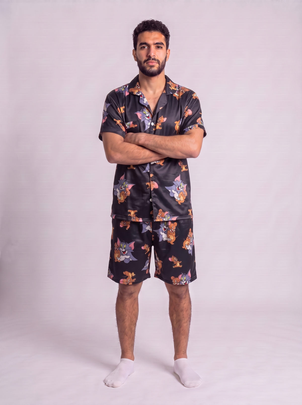 Black tom and jerry buttoned top and short