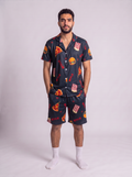 Black netflix buttoned half sleeves and short set men