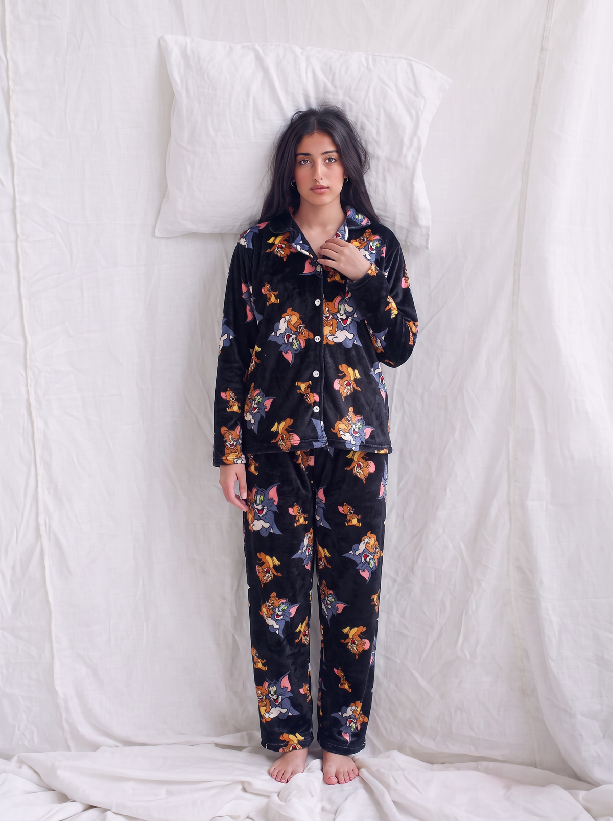 Black tom and jerry velvet buttoned set